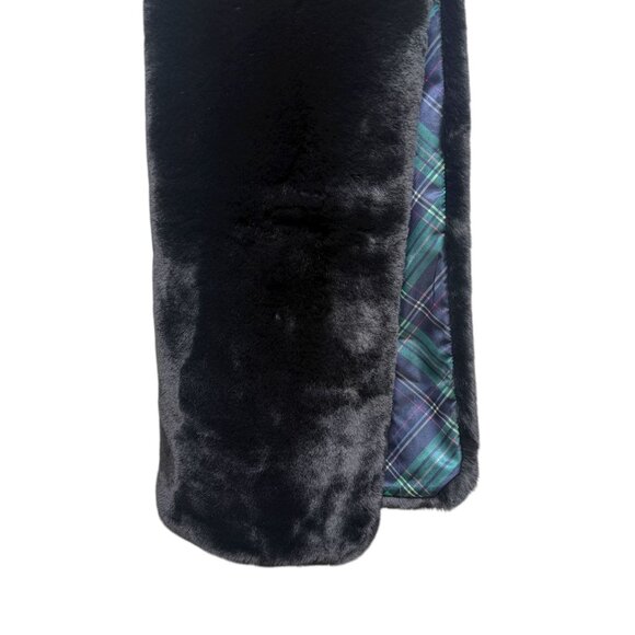 ISAAC MIZRAHI Live Black Faux Fur Scarf Plaid Satin Lining Evening Luxury NWOT - Picture 3 of 7
